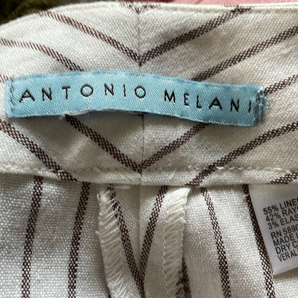 Women’s 12 Antonio Melani button fly pants wide leg linen striped lightweight - Picture 3 of 9